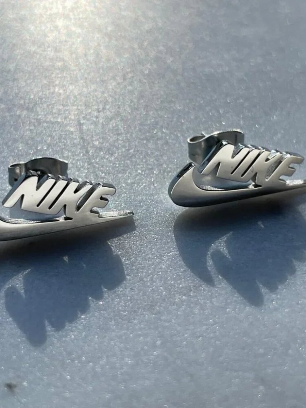 Nike Earrings - Nike Swoosh Earrings - Silver Studs Stainless Steel Unisex Y2K
